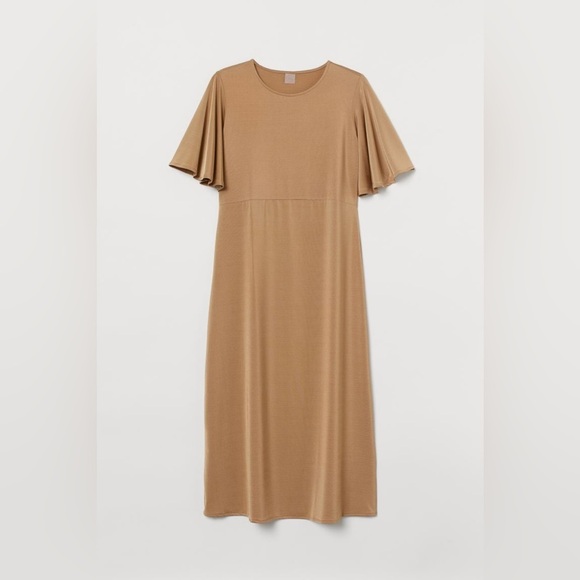 H&M Tan Flutter Sleeve Stretch Maxi Dress - Picture 2 of 10